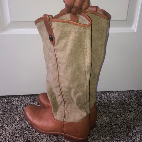 Frye Melissa Button Leather and Canvas Boot - Picture 3 of 5